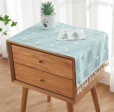 Simple Bedside Table Tassel Cover Cloth, Tablecloth Cover Towel, Suitable for Bedside Table TV Microwave Washing Machine Refrigerator Dust Cover (Blue Bars, 17.7 * 39.4 inches)