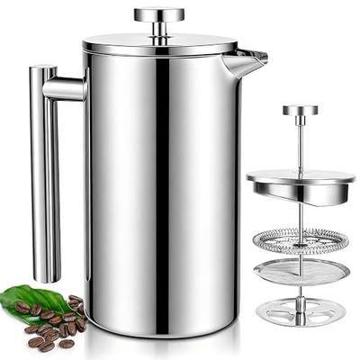 304 Thickened Stainless Steel 600ml French Press 20.29oz Moka Pot | Coffee Maker French Coffee Presses Cold Brew Cafetera Tea pot for Home & Camping Gifts Decor Bar Accessories Silver