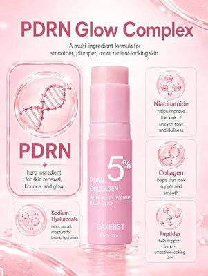 2Pack PDRN Pink Collagen Volume Multi Balm Stick, Hydrating Wrinkle & Plumping for Face, Eyes, Lips, Neck & Smile Lines – Radiance & Smoothing Care