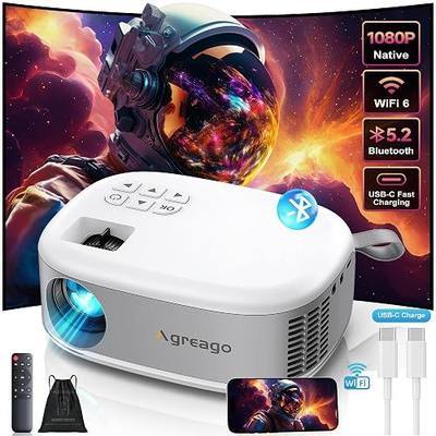 15000 Lumens Outdoor Movie Projector - Native 1080P HD Portable Projector with WiFi 6/Bluetooth 5.2, Compatible with iPhone, Android, Fire Stick, PS5, Xbox(USB-C Cable) ±15° Keystone (White)