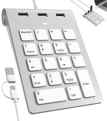 2-in-1 Wired Number Pad with 3-Port USB Hub, USB & USB-C Numeric Keypad with 15° Ergonomic for for Laptop/Desktop/Surface/iPad, 18 Keys Numpad for Windows, macOS & Chrome OS, Numeric Pad Plug & Play