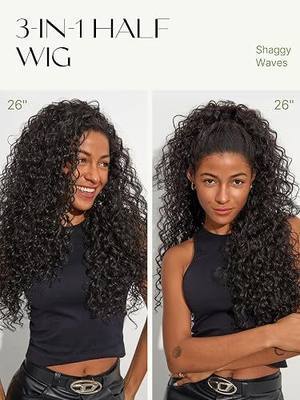 Frodio Curly Half Wig 26 Inches 200% Density Veralux™ Fiber Headband Wig 3 in 1 Shaggy Wave Flip Over Drawstring Wig Wear and go Glueless Wig for Black Women,Natural Black