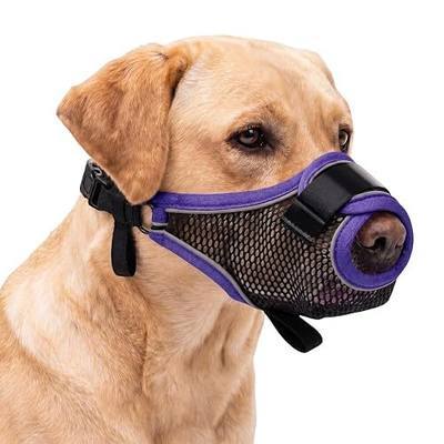 Dog Muzzle, Breathable Air Mesh Muzzle with Nose Front Openning | Adjustable Padded Pet Muzzle for Grooming Training, Prevent Biting Scavenging, Allow Drinking Panting, Shiny Reflective Strip