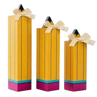 3Pcs Back to School Table Decorations First Day of School Table decortions Wooden Pencil Block Decor Tabletop Centerpieces for Tiered Tray Decor of Classroom Desk Home Party