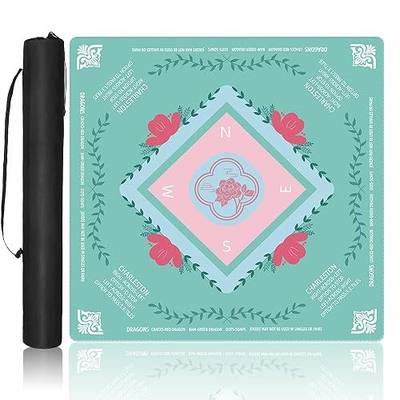 American Mahjong Mat 31.5"x31.5" (80x80cm) with Carrying Bag,Non-Slip Noise Reduction Mahjong Table Cover with Game Rules Print,for Mahjong, Poker,Card Games & Dominoes (Green)