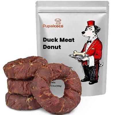 Dog Treats, Natural Duck Jerky Donut Rings Dental Chews | Rawhide Free, Grain Free, Long Lasting Dog Training Snacks for Small Medium Large Dogs ,4 Counts, 10.6oz