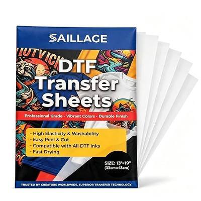 DTF Transfer Sheets A3+ 13x19 Inch – Double Matte Heat Transfer Film for DTF Printing, Hot&Cold Peel, High Ink Absorption, Anti-Static, for Cotton Polyester Blends (50 Sheets)