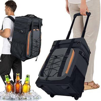 Rolling Wheeled Coolers with Handles 60 Cans Soft Backpack Cooler on Wheels | Portable Cooler on Wheels 40L Large Collapsible Wheeled Camping Back Pack Cooler Insulated Leak Proof for Beach Travel Picnic