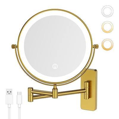 GURUN 8" Rechargeable Wall Mounted Makeup Mirror- 10X Magnifying Mirror with Light | 3 Color LED Lighting & Touch Control | 360° Rotation & Extended Arm | Dual-Sided Mirror for Mom
