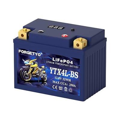 Lithium YTX4L-BS, Forgetyo 12V 2.5AH 250CCA LiFePO4 Motorcycle Battery, ATV, UTV, Jet Ski, 4 Wheeler,Snowmobile,Tractor and Generator Battery