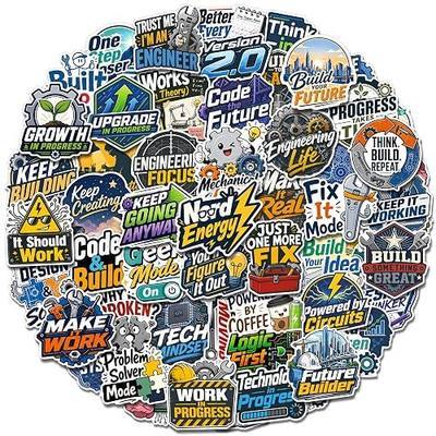 200 PCS Engineering STEM Mechanical Design Stickers | Waterproof Vinyl Decals for Hard Hat Tool Box Water Bottle Laptop, Gifts for Engineers Students Men Women Teens