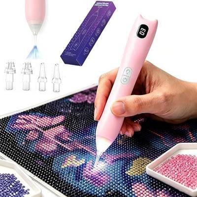 Electric Diamond Painting Pen with Light and Vacuum Suction, Wax-Free Diamond Art Tool with 3 Suction Speeds, 3 Brightness Levels, Ergonomic Grip and 4 Replacement Tips, Pink
