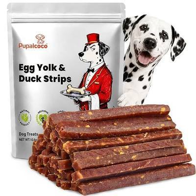 Duck Jerky Dog Treats, 100% Real Natural Duck & Egg Yolk Strips Dog Chews | High Protein, Low Fat, Rawhide Free, Soft Chewy Dog Training Rewards for Small, Medium, Large Dogs, 10.6oz