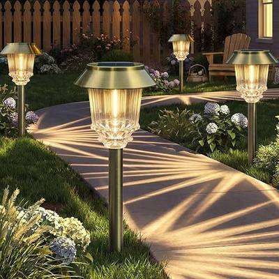 XMCOSY+ Solar Outdoor Lights, 6 Pack Solar Powered Landscape Lighting Path | 10-40 LM Dimmable Warm White Lighting 12H Auto On/Off All-metal & Aluminum Waterproof dor Landscape Lighting Garden Lights