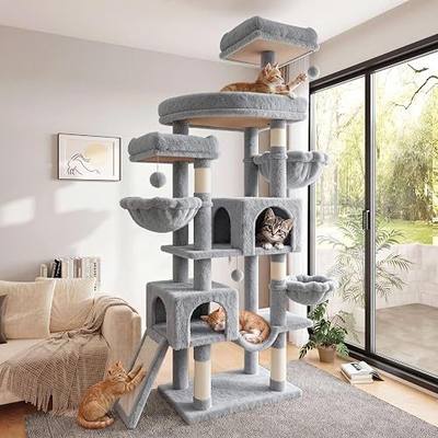 SHA CERLIN 82 inch Cat Tree Tower, Multi-Level Cat Condo with Plush Perches, Sisal Scratching Posts, Hammock and Toys, Stable Cat Tower for Kittens and Adult Cats, Grey