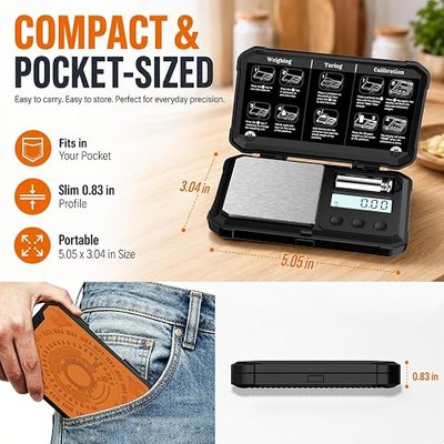 Small Digital Scale Grams 200/0.01g Precision for Jewelry, Weed, Food,Coins | More Stable with Stainless Platform, Auto-off and Tare function, Pocket-size, 6 units (g, oz, ozt, dwt, ct, gn)