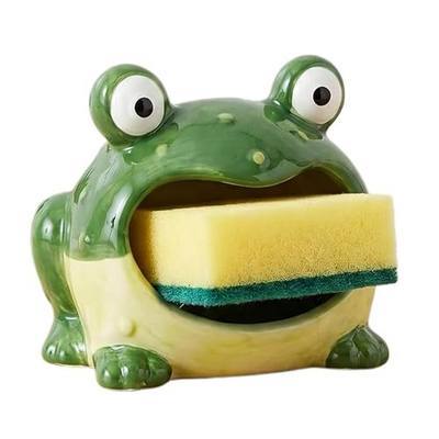 Ceramic Frog Sponge Holder - 4.7 Inch Cute Frog Shaped Ceramic Sponge Rest for Kitchen Sink, Fun Kitchen Decor & Creative Gift for Home