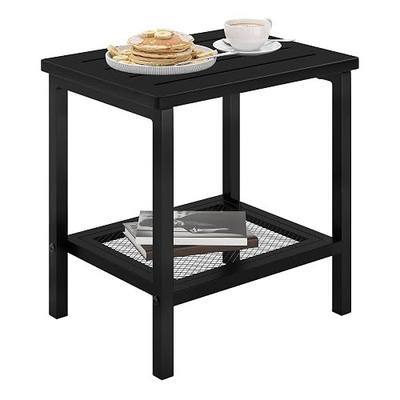 2-Tier Outdoor Side Table, Weather Resistant Patio End Table with Storage, Compact Size Outdoor Table for Porch, Deck, Pool, Backyard, Easy Assembly, Black