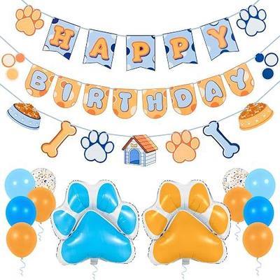 Pirese Blue Dog Party Decorations, Puppy Birthday Decorations Kit with Pre-Strung Dog Happy Birthday Banner, Paw Foil Balloons, Blue Orange Balloons, Dog Birthday Party Supplies & Puppy Birthday Decor