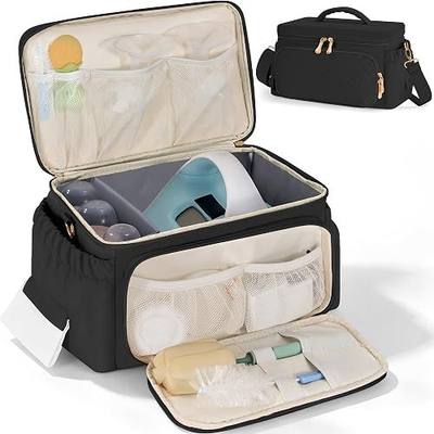Breast Pump Bag for Spectra S1 S2, Water-Resistant Insulated Large Capacity | Breast Pump Storage Bag with Double Zippers and Thickened Handle, Portable Breast Pump Case for Work, Home, Travel, Black