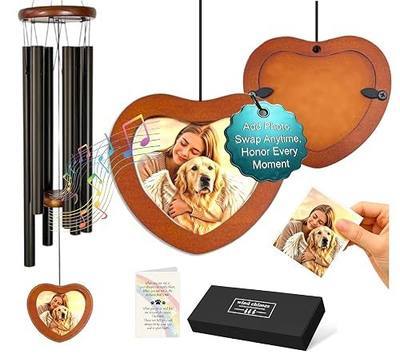 Pet Memorial Wind Chime with Photo Frame – 32" Dog Memorial Wind Chimes for Loss of Dog Cat, Personalized Sympathy Remembrance Keepsake Gift