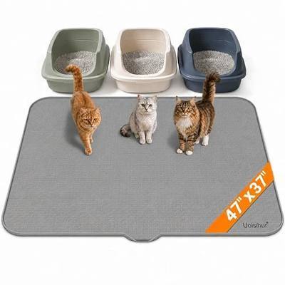 Cat Litter Mat, Extra Large Silicone Litter Box Mat, 47 x 37 inch | Gray, Silicone rubber, Water-resistant, Easy pour-out front notch, Raised lip, Grippy backing, Rinses clean