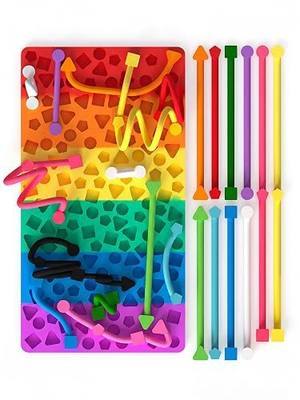 Sensory Activity Board, Silicone Calming Fidget Board Toy for Kids & Adults, Fine Motor Skill Building Sensory Toys, Multiple Shapes (Rainbow-Rectangle(1 Set))
