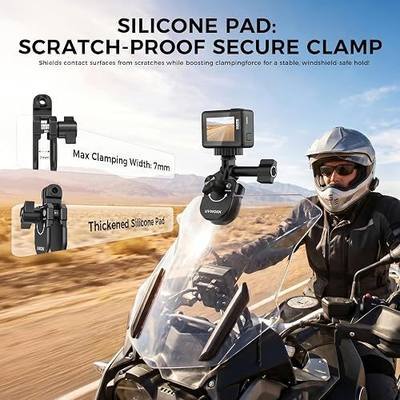 Motorcycle Windshield Camera Mount, Aluminum Alloy Clamp Holder Compatible with Gopro Hero13 12 11 10 9 8DJI Osmo Action 5 4 Insta360 X5 X4 X3,with 1/4" Thread Quick-Release Design