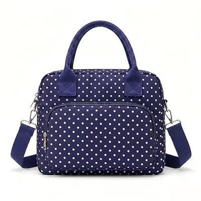 Insulated Lunch Bag for Women, Cute Polka Dot Large Capacity Leakproof Portable Thermal Lunch Box with Adjustable Shoulder Strap, Reusable Cooler Lunchbox Tote for Work Office Travel Picnic, Navy Blue