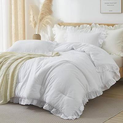 Ruffled Comforter Set King Size, White Shabby Chic Bedding | 3-Piece Romantic Farmhouse Bedding, Ultra Soft & Lightweight, Fluffy Quilt Set All-Season, Fade Resistant, Machine washable