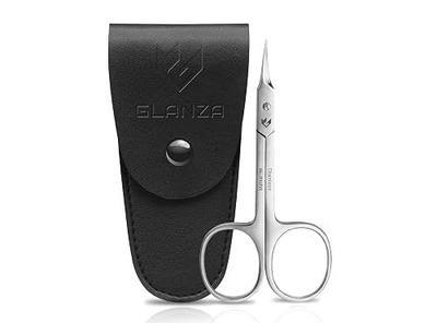 Precision Cuticle Scissors Extra Fine Curved & Pointed Super Sharp small Blades, German Quality Stainless Steel with Leather Case, Nail Care Manicure, Pedicure, Eyebrow, Eyelash & Mustache Scissors