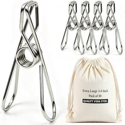 20 Pack Large Clothes Pins, 3.4inch Stainless Steel Wire Clothespins Heavy Duty with Storage Bag, Thick 2.5 mm Metal Clothes Pegs Laundry Clips for Indoor Outdoor Use
