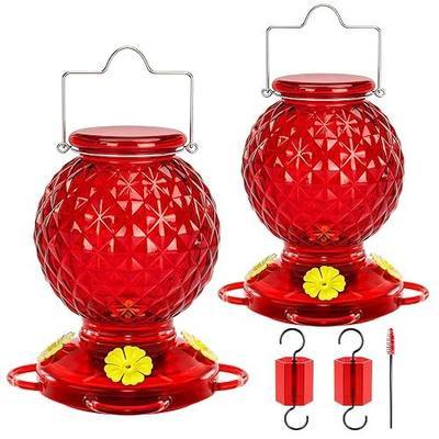 Glass Hummingbird Feeders, 2 Pack 20OZ Round Glass Hummingbird Feeders for Outdoors, Ant&Bee Proof Nectar Feeders with 4 Feeding Ports, Rustproof Leakproof Base, Garden Yard Décor Gifts-Red