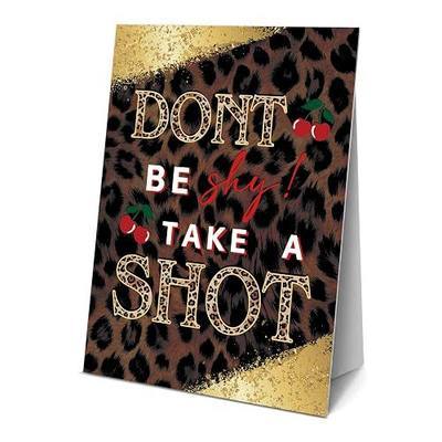 Entry Fee One Shot Sign, 8x11 Inch with Stand, Cheetah Theme Party Decoration for Birthday, Graduation, Retirement, Bachelorette, Baby Shower, Perfect for Drink Bar Table