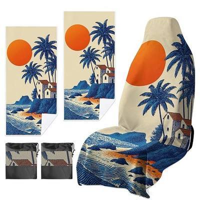 2 Pack Car Towels Seat Cover with Storage Bag, Multifunctional Microfiber Towel for Gym Outdoor Sport Running,Picnic, Beach, Pet Dog Travel,Fits Car SUV Truck (Coastal Sunset)