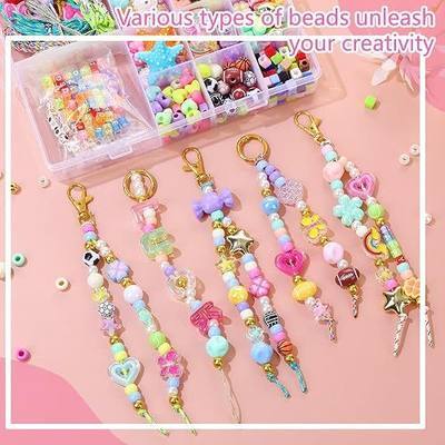 Aqawodu 826 Pcs Bead Keychain Kit, DIY Jewelry Key Chain Making Kit with Acrylic Starfish Butterfly Alphabet Beads, Bag Charm & Key Chain Craft Supplies