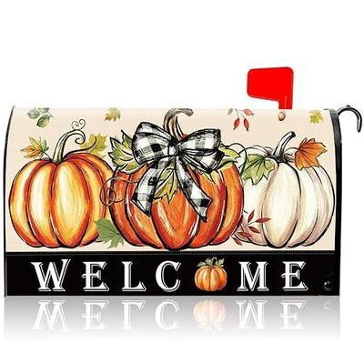 Fall Mailbox Cover Magnetic, Autumn Welcome Pumpkin Mail Box Cover | 21X18 Inch Standard Size, Thanksgiving Post Letter Box Mail Wraps for Harvest Farmhouse Outdoor Yard Garden Decorations