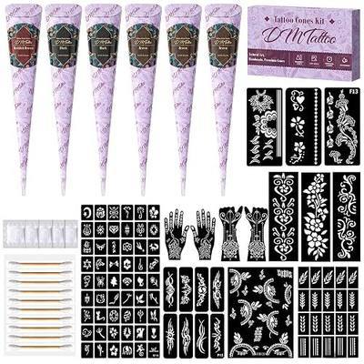 6PCS Tattoo Cones Temporary Tattoo Kit, 3 Colors (3Brown,2Black,1Reddish Brown),DIY Body Art Painting for Women Men Adults Kids
