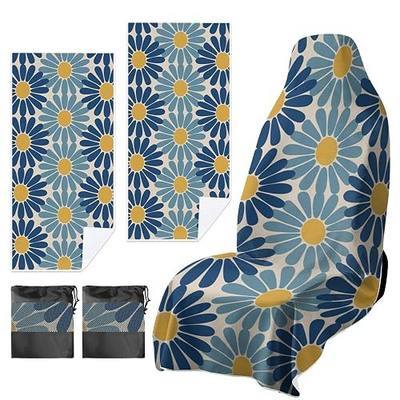 2 Pack Car Towels Seat Cover with Storage Bag, Multifunctional Microfiber Towel for Gym Outdoor Sport Running,Picnic, Beach, Pet Dog Travel,Fits Car SUV Truck (Daisy Breeze)