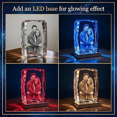 Personalized 3D Crystal Photo Gem Cut Rectangle, Custom Laser Engraved K9 Crystal Picture Keepsake Gift for Home Wedding Anniversary Birthday Valentine's Day Memorial Couples Parents Pets (Medium)