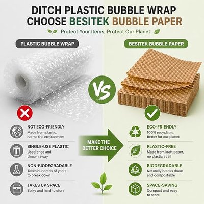 Bubble Paper Wrap Sheets for Packing, Moving, 12" x 12" 100 Sheets Kraft Packing Paper Cushion Wrap, Recyclable Protective Shipping Supplies for Small Business & Fragile Items