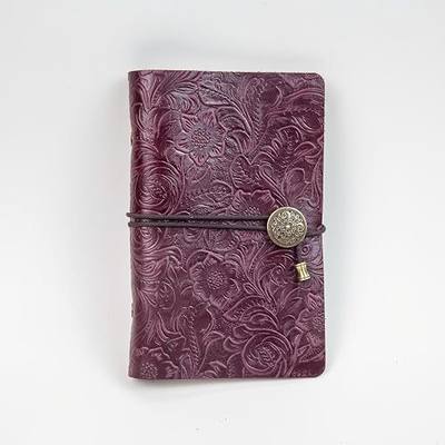 Refillable Leather Journal, Purple Floral Embossed Handmade Notebook, Vintage Style with Replace the core, for Writing, Travel, and Gifts (Purple)
