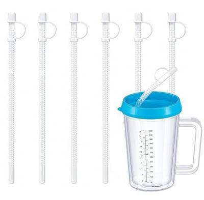 Flexible 11” Bendable Drinking Straws with Hygienic Caps – Wide Mouth BPA-Free Reusable Hospital & Travel Straws for Tumblers, Mugs & Large Cups (Pack of 6)