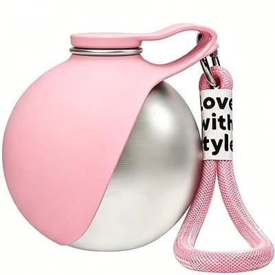 2-in-1 Dog Water Bottle - Portable Pet Travel Flask with Bowl -Pink