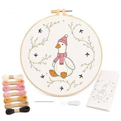 secrncy Goose Embroidery Kit for Beginners with Pre-Printed Fabric | Pre-printed fabric, embroidery hoop, threads and instructions, beginner-friendly goose pattern for adults and DIY home decor