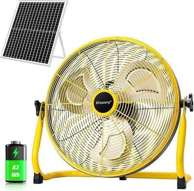 blessny 18" Large Solar Rechargeable Floor Fan for Home Gazebo Greenhouse | 35W Solar Panel with 23 Ft Long Cord for Camping Barn Poultry Pet House Outdoor Cooling or Air Circulation