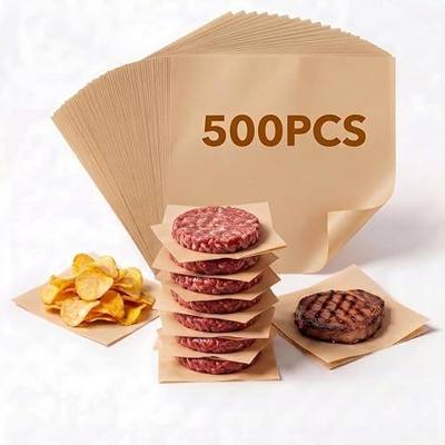 500 6x6 Inch Patty Paper, Unbleached Parchment Squares, Heavy Duty Non-Stick Precut for Burgers, Fries, Butter, Candy, Baking, Freezing, Separating & Wrapping - Oven, Air Fryer & Microwave Safe