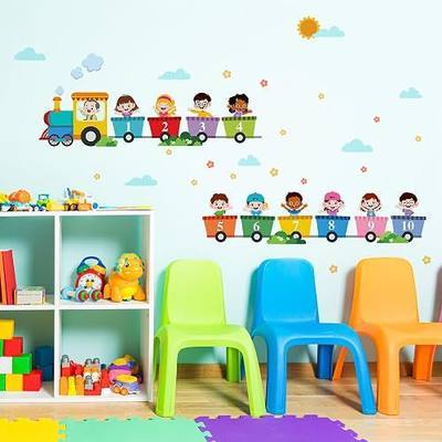 Train Number Colors Learning Wall Decals - Preschool Educational Peel & Stick Art Stickers with Train Figures, Number, Kids, Removable Wall Decor for Nursery, Baby Room, Kids Playroom, Classroom