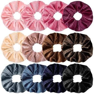 Brown Velvet Scrunchie for Thick Curly Hair, Soft Stretch Elastic | Soft velvet fabric, gentle hold, reduces pulling and creasing, comfy for sleep, workouts, and daily wear