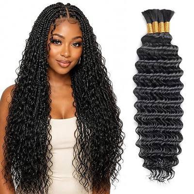 Boho Hair for Braiding Human Braiding Hair 20 Inch 100g 12A Deep Wave Bulk Human Hair for Braiding 4 Bundles/Pack No Weft Curly Human Hair Extensions for Black Women Natural Black